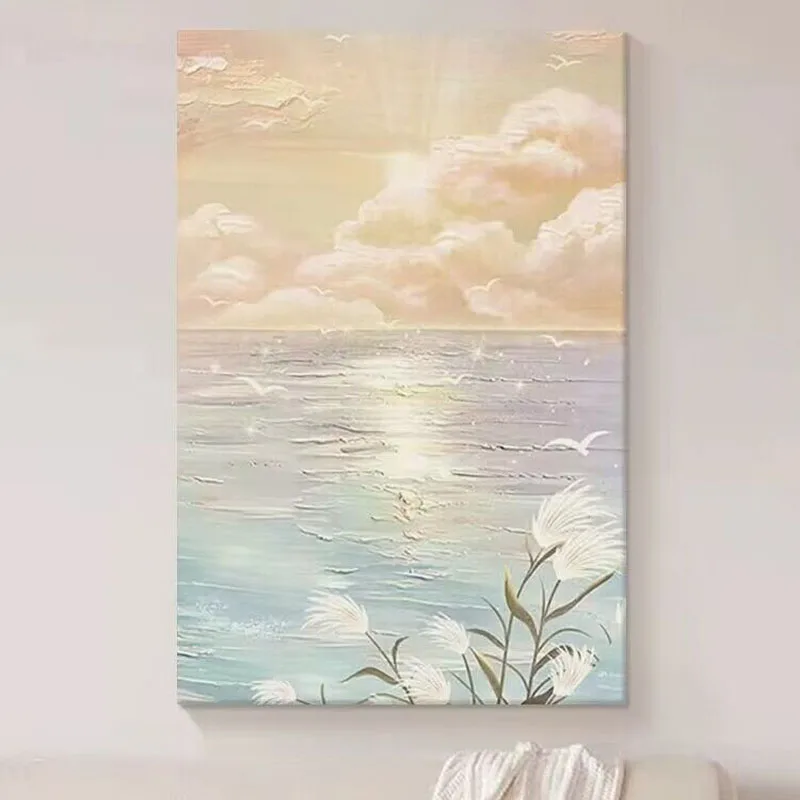 Sea Sunrise Pure Hand Painted Oil Painting  Living Room Restaurant Decorative Painting Art Sofa Background Wall Hanging Painting