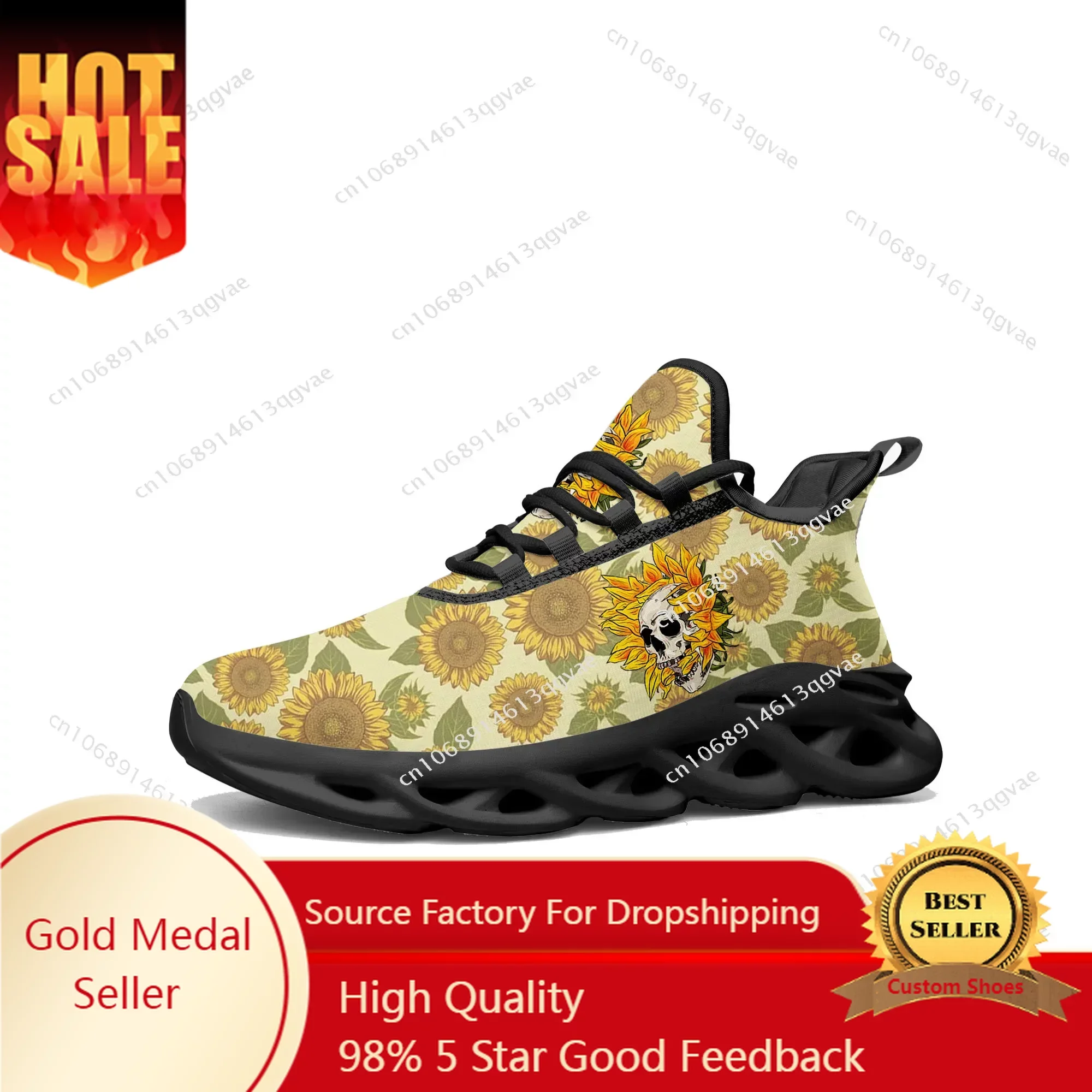 

Sunflower Skull Prints Flats Sneakers Mens Womens Sports Running High Quality Sneaker Lace Up Mesh Footwear Tailor-made Shoe