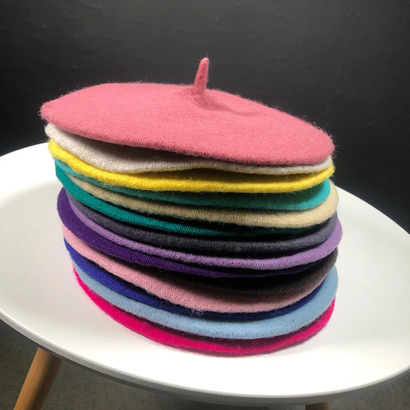 Женские шерстяные береты во французском стиле художника, теплая зимняя шапка-бини, однотонный берет в стиле ретро, однотонные элегантные женские