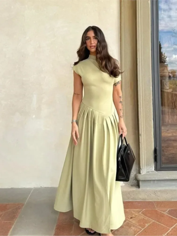 

Chic Party Dress Women Temperament Elegant Pleated Slanted Collar Sleeveless Slim-fit Dresses Robes New Ladies Summer Vestidos