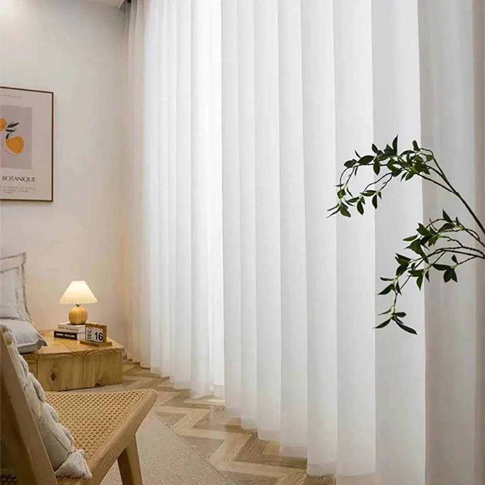 

1PC White Tulle High Quality Thick Yarn Luxury Chiffon Window Curtains For Bedroom Villa Opaque Drapes Living Room Decoration