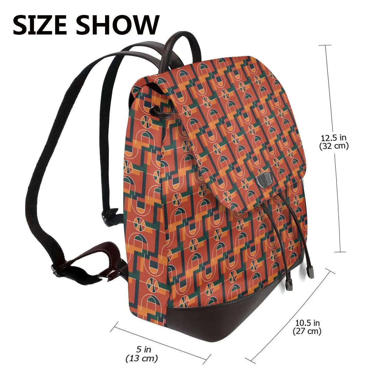 Black Basketball Court Pattern Bookbag School Student Bags Hiking Travel Daypack for Women Fashion Derma Backpack