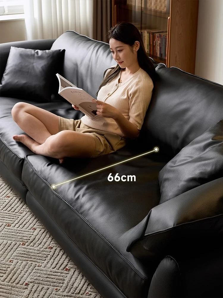 

Leather sofa modern simple size apartment straight row three-person sofa black first layer cowhide