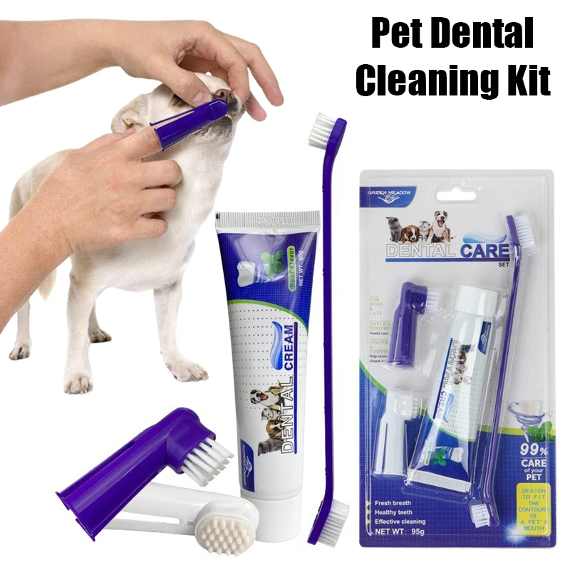 Pet Toothbrush Toothpaste Finger Set Cute Modeling Cat Dog Oral Cleaning Care Fresh Breath Double Head Toothbrush Pet Supplies