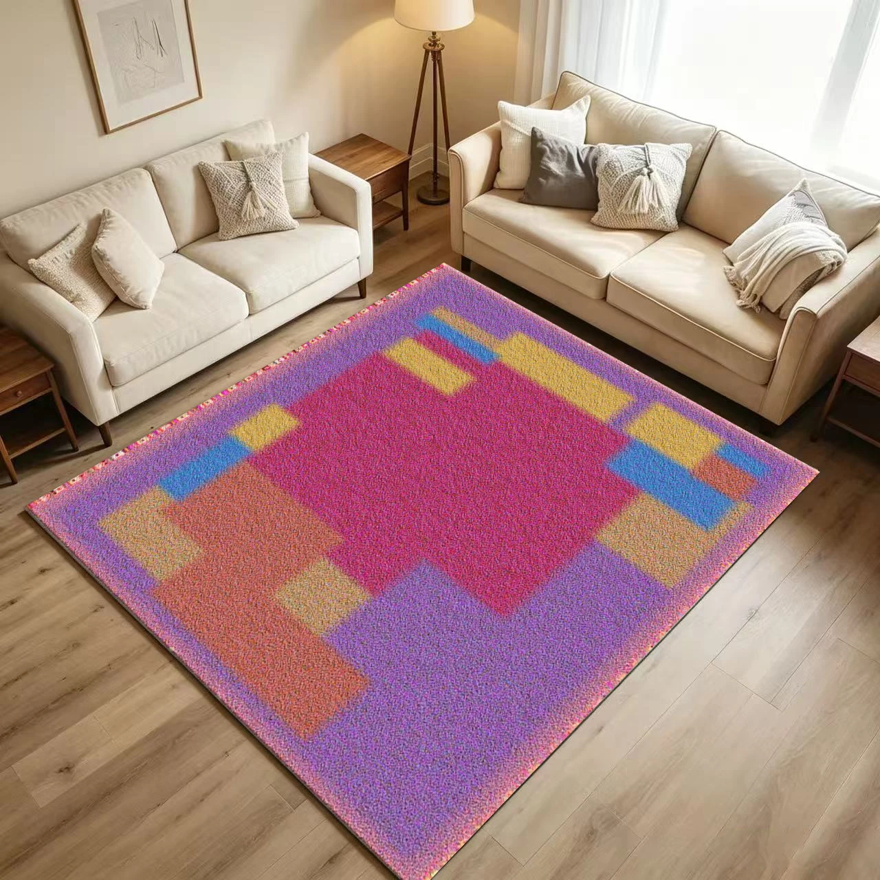 Colorful Geometric Block Abstract Carpet Flooring Modern Art Printed Floor Rug for Home Indoor Space Interior Decor