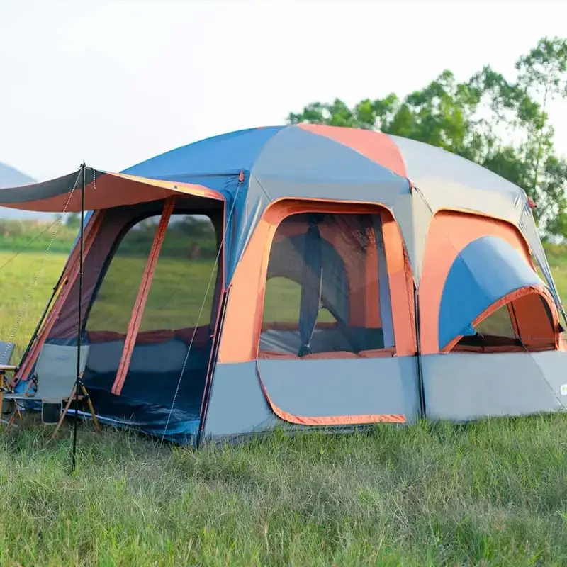 Camping Gear 2 Rooms 1 Living Room Waterproof Extra Large Space 8 To 12 Persons Portable Family Outdoor Party Camping Tent