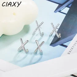 Silver Color X Shape Cross Stud Earrings for Women Smooth Surface Zircon Earring Girlfriend Birthday Luxury Jewelry Gift