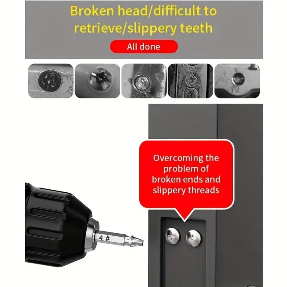 

Titanium Coated Screw Extractor Set Hardened Steel Universal Tool Broken Bolt Remover Hex Shank 5 Pieces Set