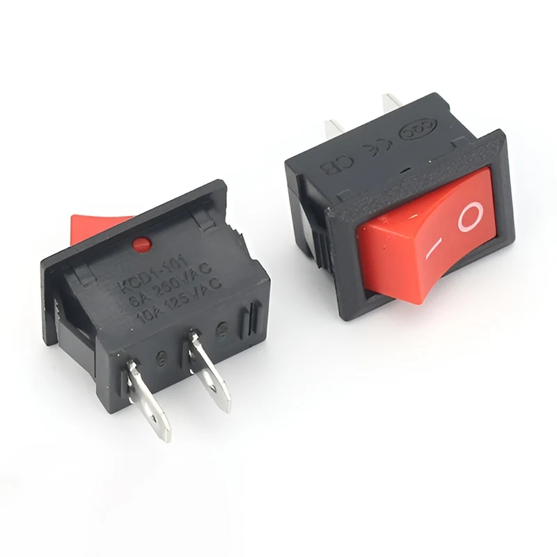 15 Stück KCD1-101 Wippschalter 2Pins/3Pins SPST ON/OFF 15*21mm Schwarz Rot und Weiß 6A 250V AC / 10A 125V AC Snap-in Power-Taste – Detail 4