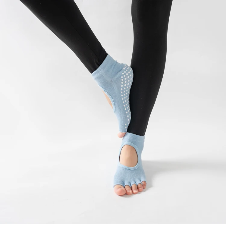 Frauen rücken freie Fünf-Zehen-Yoga-Socken rutsch feste Baumwolle Damen tanzen Balletts ocken öffnen halb atmungsaktive Fitness-Sports ocke für Pilates – Detail 13
