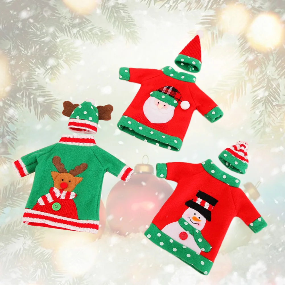 

3pcs Bottle Covers Christmas Wine Bottle Decorations Novelty Hat Design For Holiday Party Bar Kitchen Decor Supplies