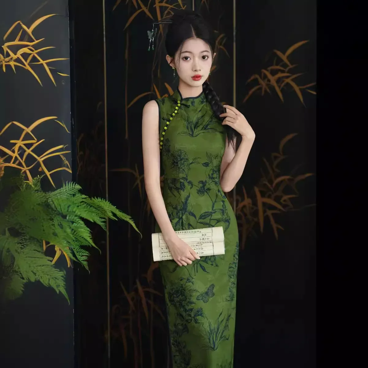 

Vintage Style Daily Qipao Spring Summer Modern Chinese Long Qipao Print Womans Rayon Cheongsam Elegant New Dress