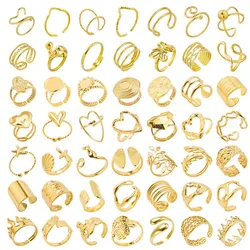 1/5Ppcs/Lot Real Gold Plated Stainless Steel Rings For Women Men Accessories Open Adjsutable Chunky Butterfly Heart Ring Anillos