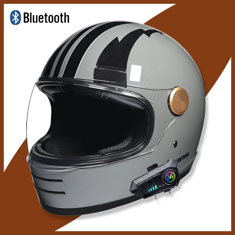 Vintage-Style Full-Face Motorcycle Helmet - Bluetooth Enabled & Off-Road Ready with DOT Safety Certification