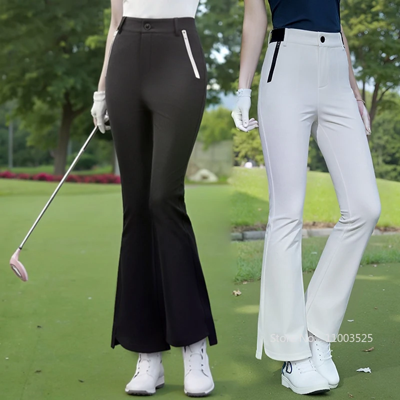 Spring Autumn Women Golf Trousers Slim Flared Pants Ladies High Waist Elastic Casual Golf Pants Full Length Fitness Golfer Wear
