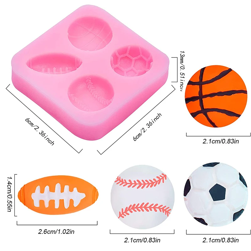 Sports Ball Cake Decoration Silicone Mold Football Basketball Baseball Rugby Fondant Mould For Keychain Chocolate Cupcake Topper