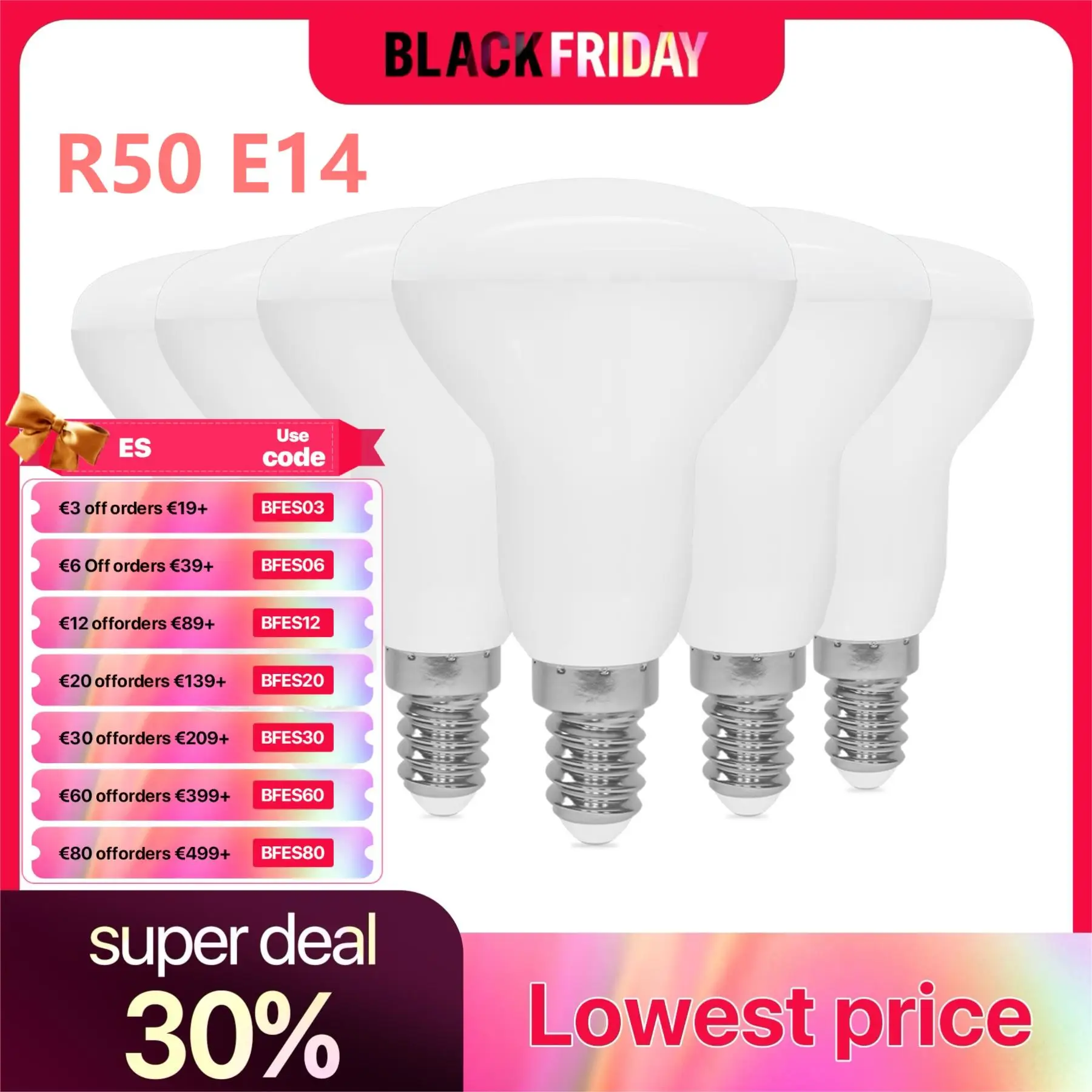 6PCS R50 E14 LED Light Bulb AC220V 5W 3000K Warm White 6500K Cool White 500lm 120° Beam Angle LED Spotlight Bulbs