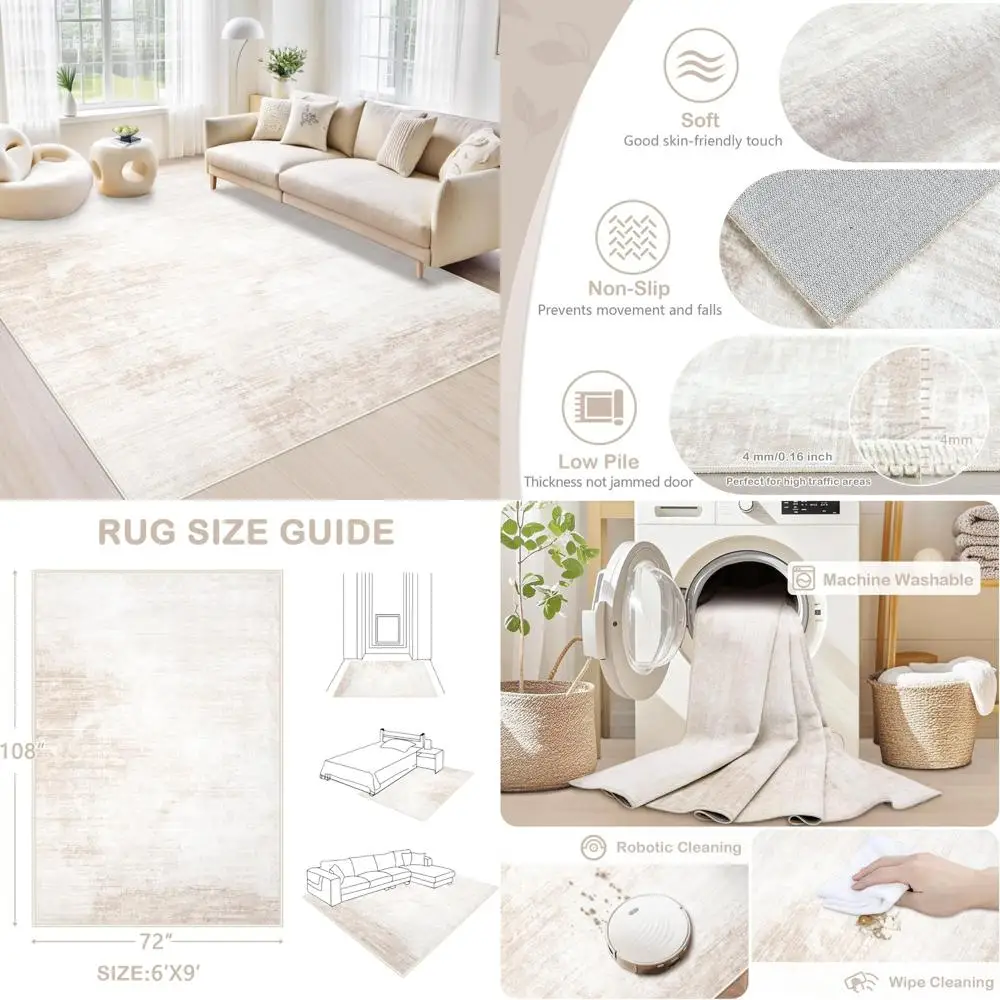 

Area Rugs 6x9 Living Room: Washable Rug Modern Abstract Large Rug Soft Non Slip Neutral Rugs Stain Resistant Indoor Carpet for B