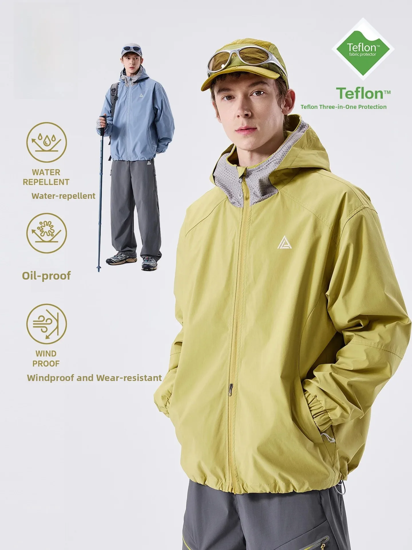 LAZY DAY TFLON Men's Outdoor Waterproof Jacket Durable Workwear Hiking Coat Long Sleeve Zipper Closure Short Length
