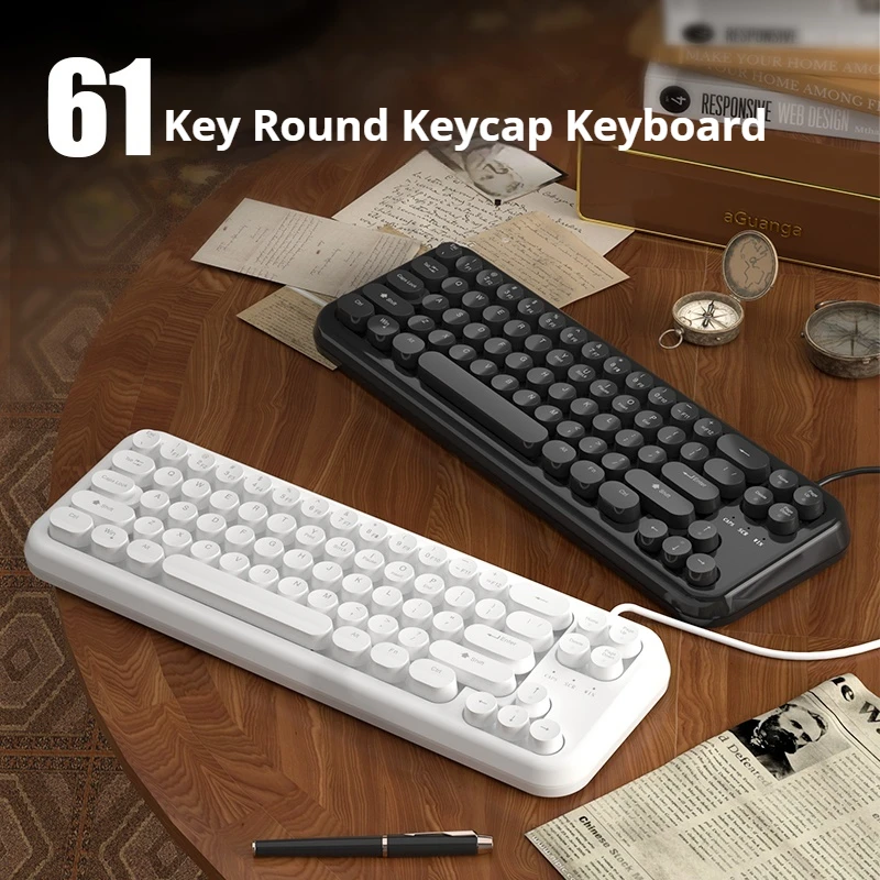 Retro Polka Dot Wired Notebook Desktop Small Keyboard Rgb Light Effect 68 Key Silent Office Typing Comfortable Tactile Keyboard