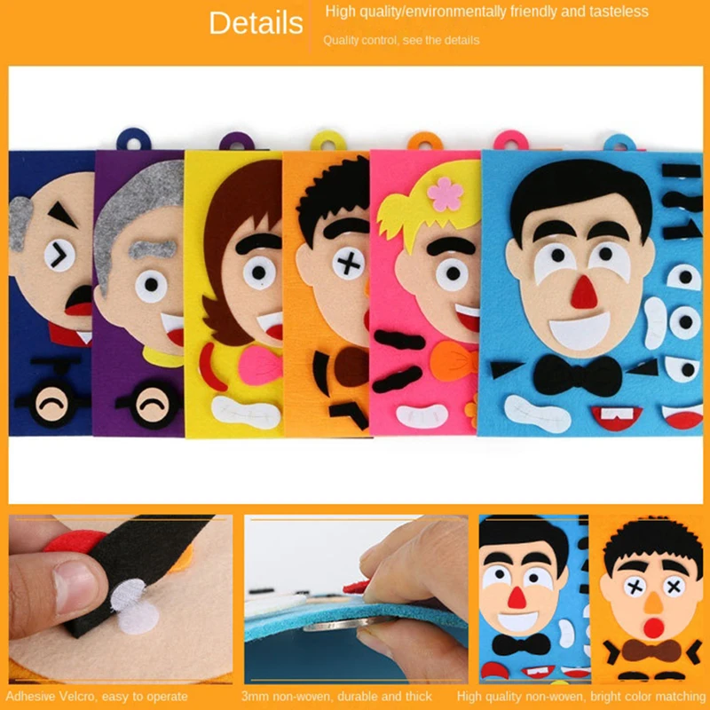 6-Style Set Family Members Theme Non-woven 3D Face Change Felt Emotional Cognition Interaction Game Prop School Rewards Gift ZYF