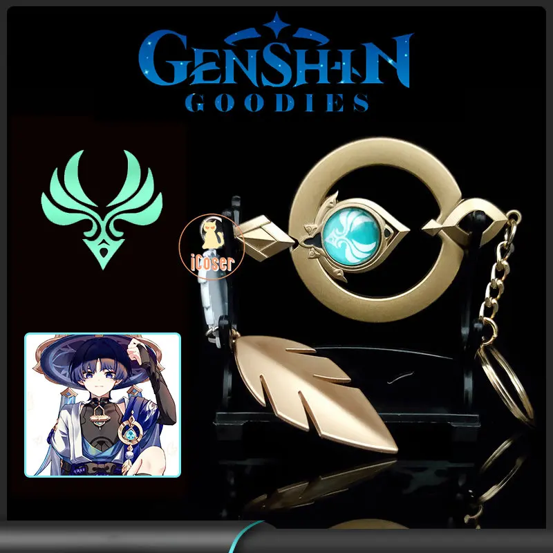 Genshin Impact Scaramouche Wanderer Vision Pendant Key Chain Cosplay Luminous Metal Glass Backpack Pendant  Anemo Prop Accessory