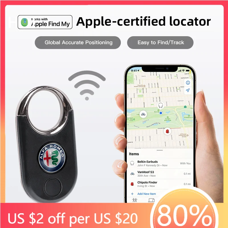 Hub Caps Car Logo Apple Positioning Anti Loss Device For Alfa Romeo 156 159 147 4C 8C 166 Giulia Giulietta Mito Stelvio Spider G