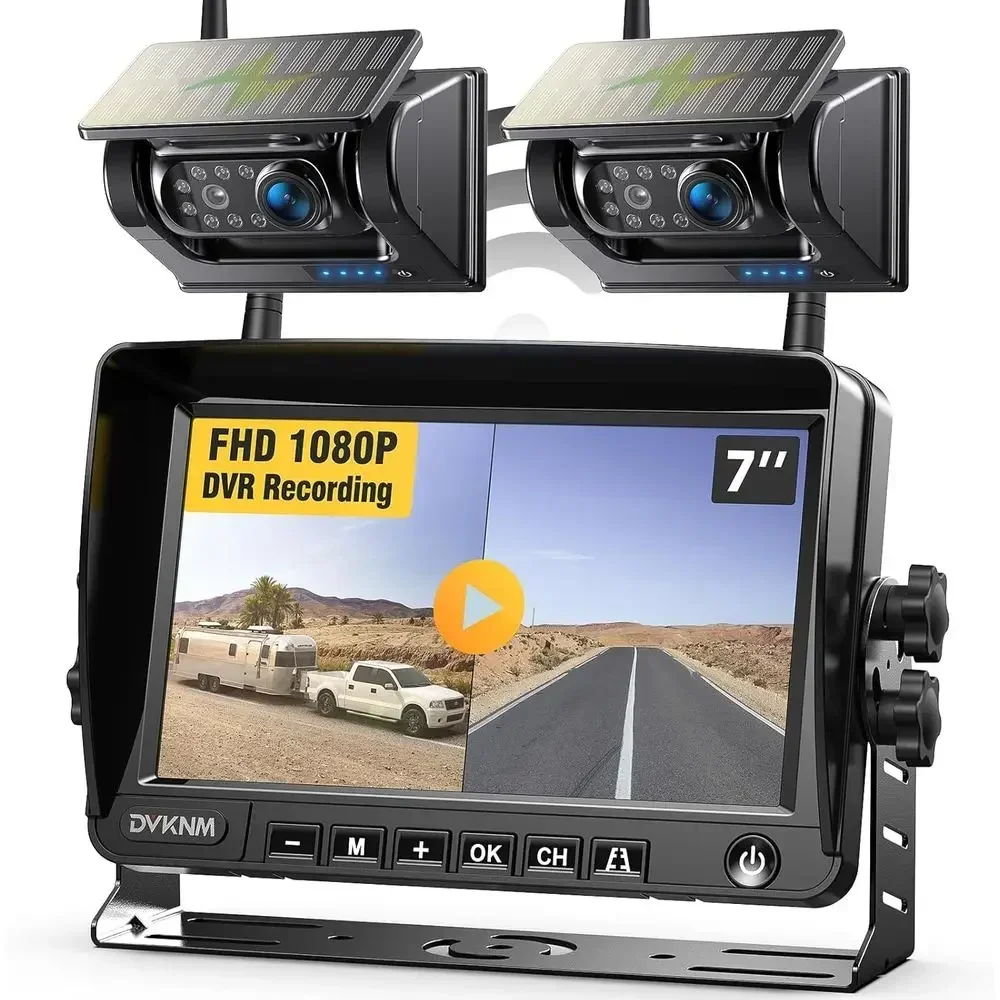 2 Magnetic Solar Wireless Backup Camera HD1080P 3 Mins DIY Installation DVR 7