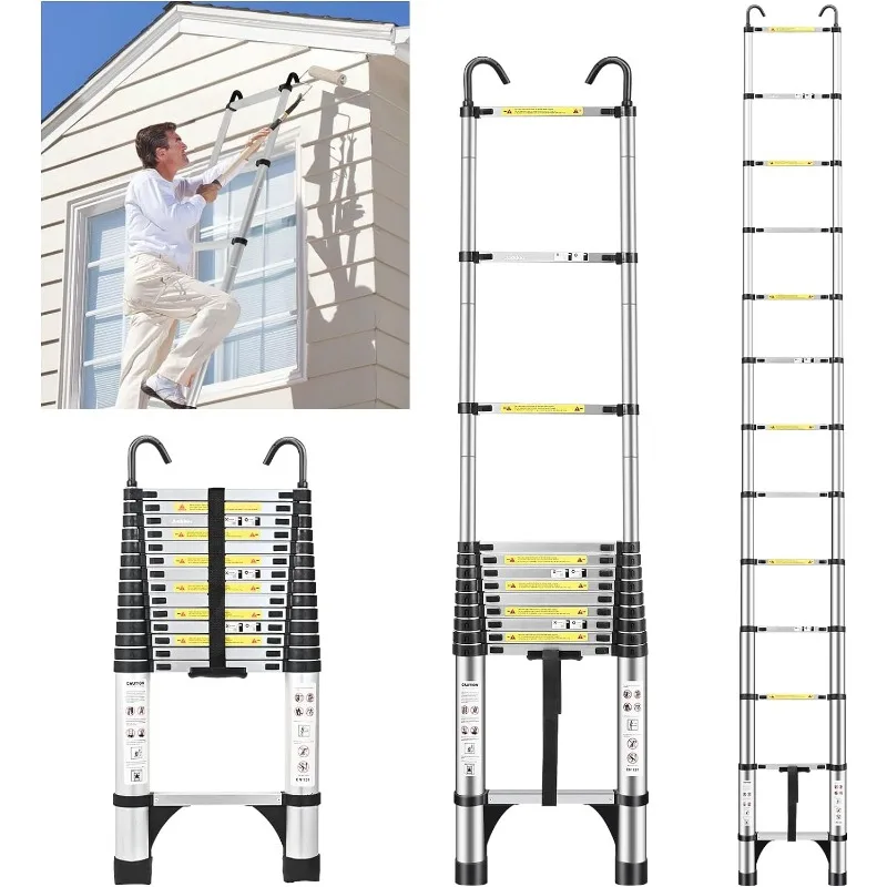 8.5 Ft Verlengde Telescopische Ladder, Aluminium Lichtgewicht Telescopische Ladders Met 2 Driehoekige Stabilisatoren