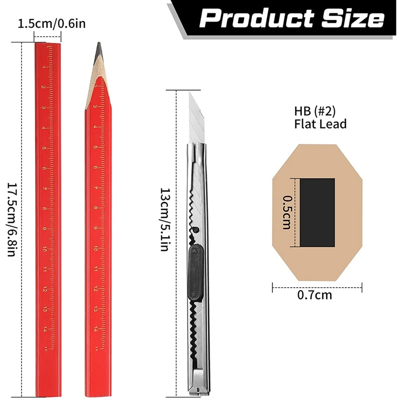 Juego de lápices de construcción, sacapuntas de utilidad, borrador de cuchillo, lápiz de marcado de carpintero para carpintería, herramienta de marcado