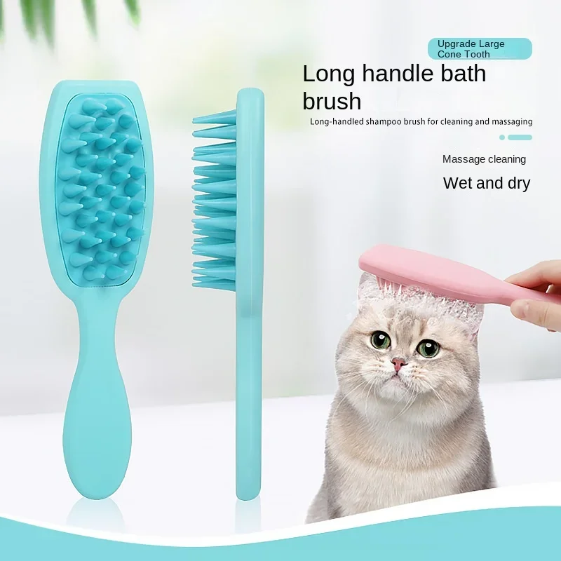 

2024 Pet Silicone Handle Bath Brush Soft Tooth Dog Bath Massage Comb Hair Care Cleaning Pet Comb