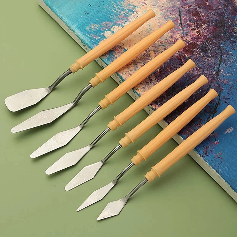 7pcs/Set Stainless Steel Oil Painting Knives Artist Crafts Spatula Palette Knife Oil Painting Mixing Knife Scraper Art Tools