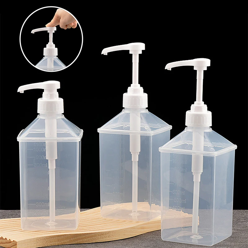 1PC Syrup Dispenser 1100ml Multi-Function Liquid Pump Hand Pressure Fructose Quantitative Syrup Squeeze Honey Plastic Bottle