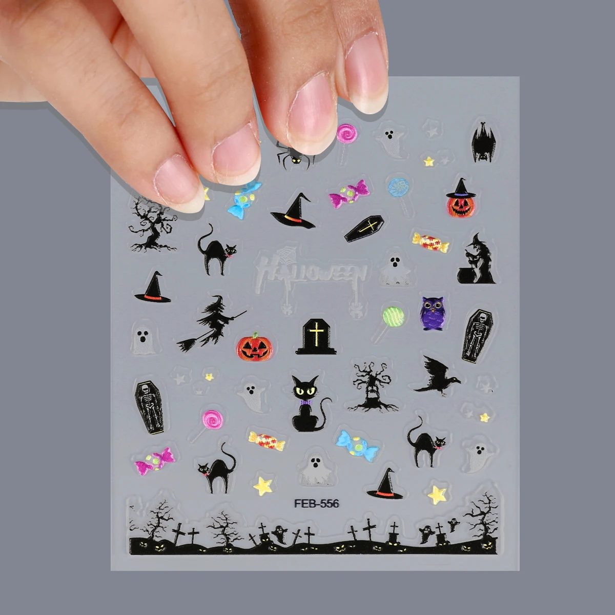 

3pcs 3D Halloween Nail Stickers Pumpkin Ghost Spider Skull Design Bow Flower Cute Cat Adhesive Slider Decals Manicure Decor