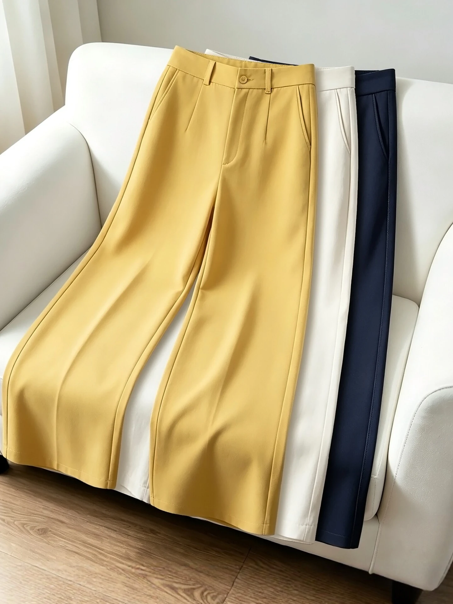 Slim Straight Leg Suit Pants Women's Summer Thin New Small Size High Waist Casual Narrow Version Wide Leg Pants