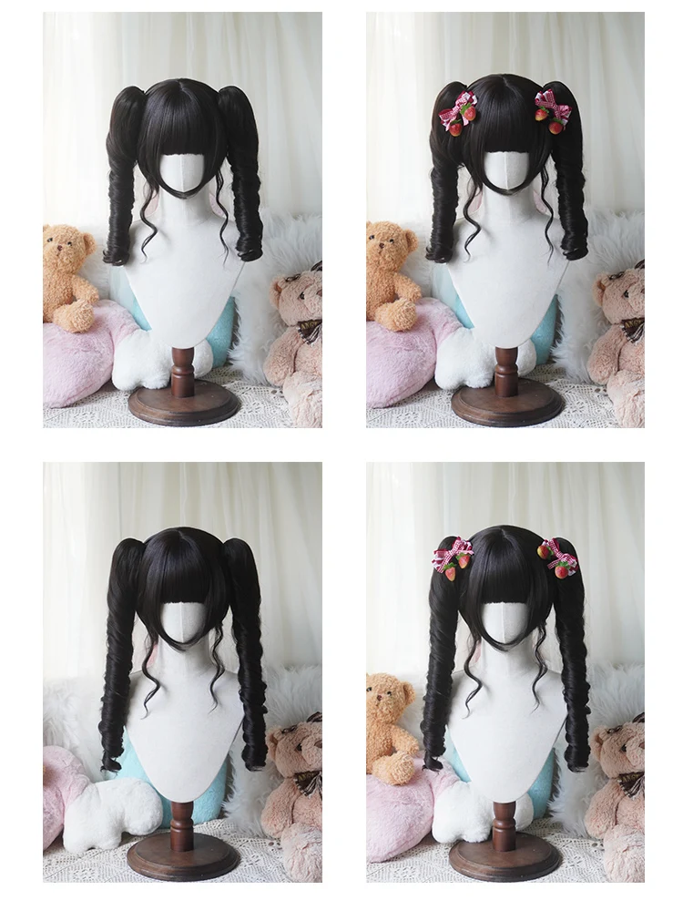 Lolita Style Curly Double Ponytails Wig | Heat Resistant Synthetic Hair with Bangs for Cosplay, Halloween, Anime Theme Part