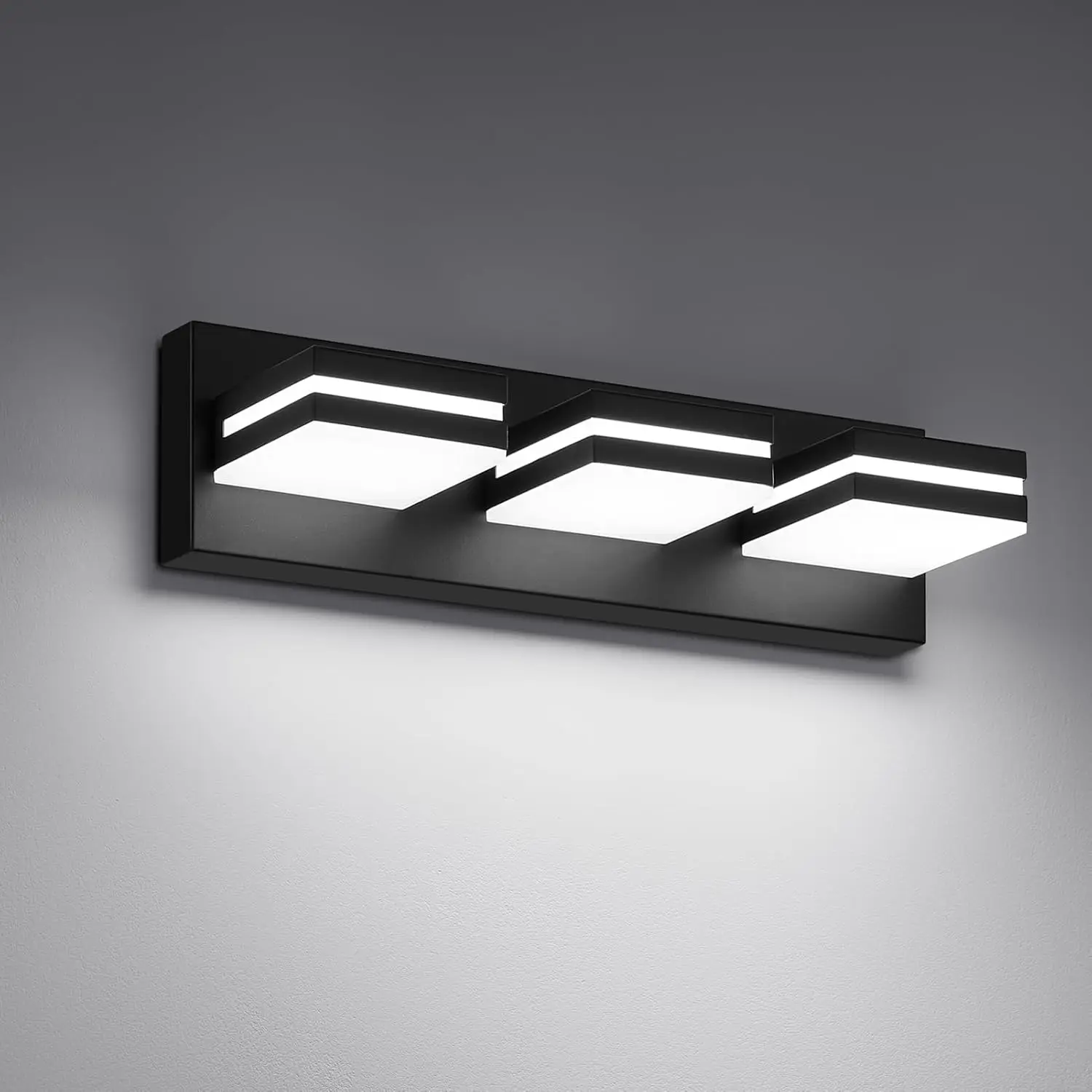 24W Energy Saving LED Bathroom Wall Lamp Over Mirror 330° Rotatable Acrylic Shade Black Metal Anti-Fog Humid Space Vanity Light