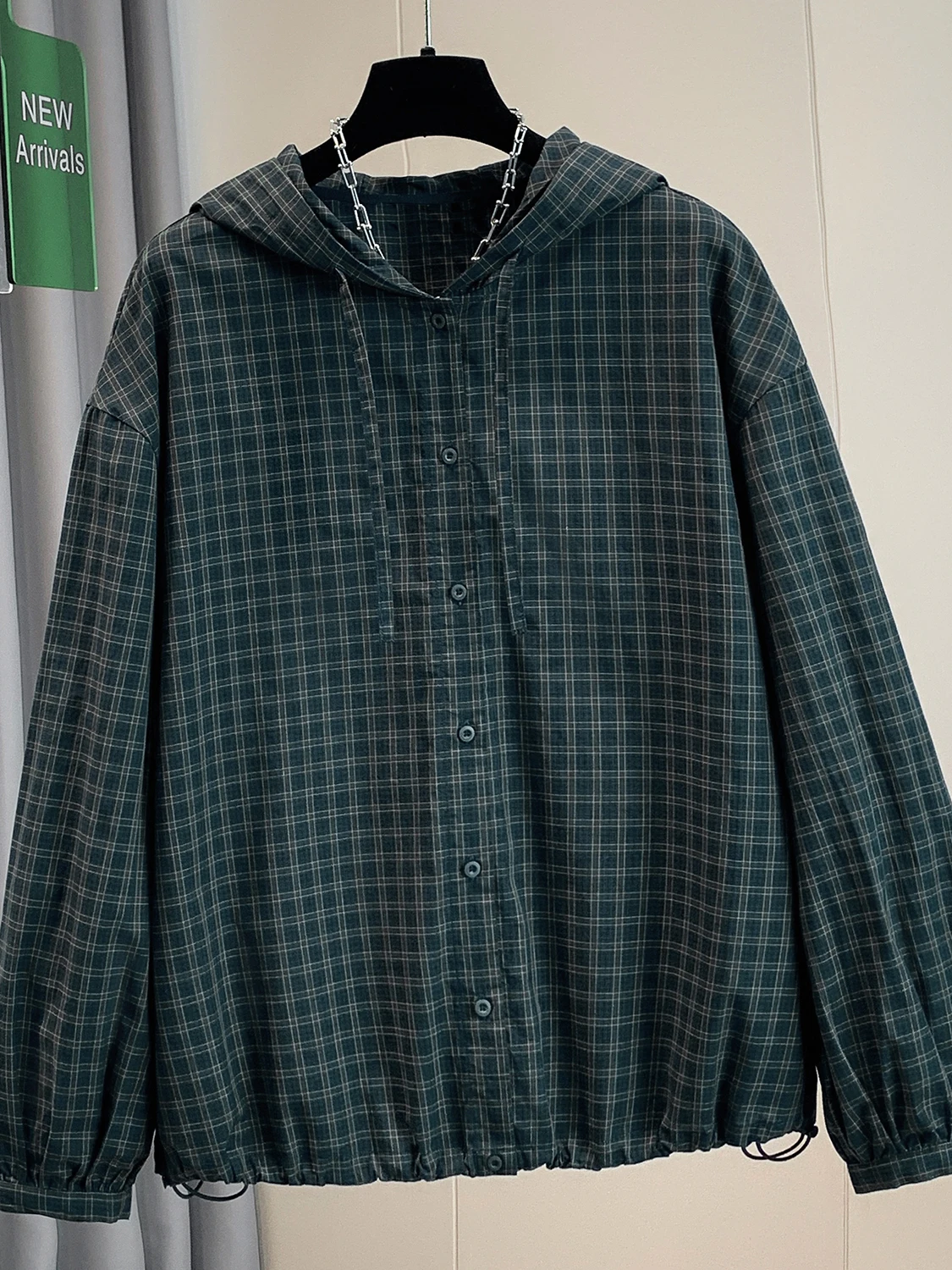 Women's Casual Plaid Shirt Spring Season Japanese Style Loose Fit Hooded Top Cotton Material Button Closure Versatile Style