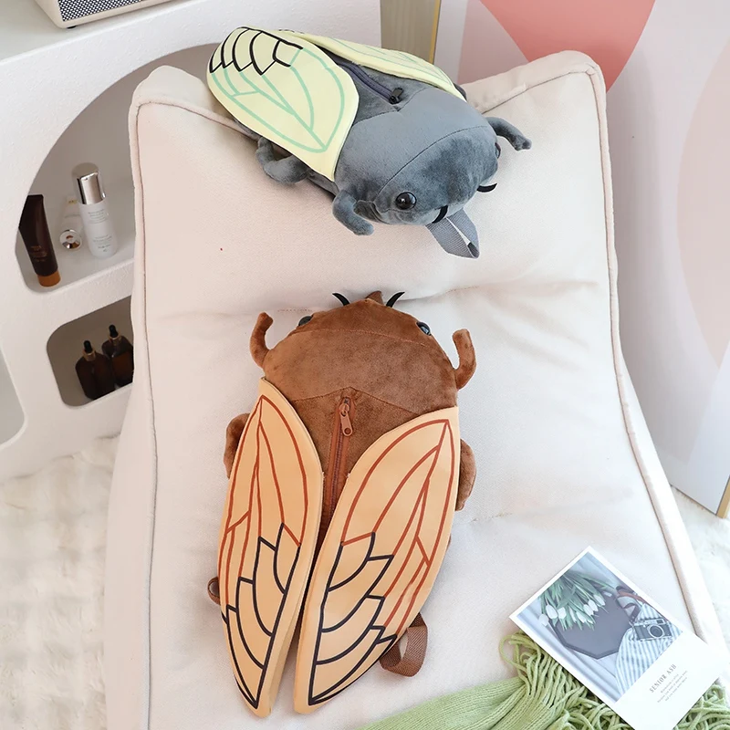 Cute Lifelike Cartoon Insect Beetle Cicada Plush Doll Backpack Brown Green Insect Animal Soft Plush Toy Gift For Boys And Girls