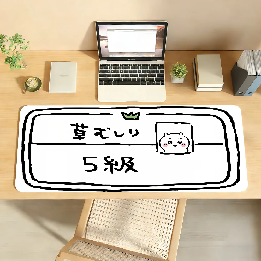 Anime Mouse Pad Gamer XXL Keyboard Mat Minimal Black Line Cute White Cartoon Bear Japanese Text Desk Mat Office Gaming Home Desk