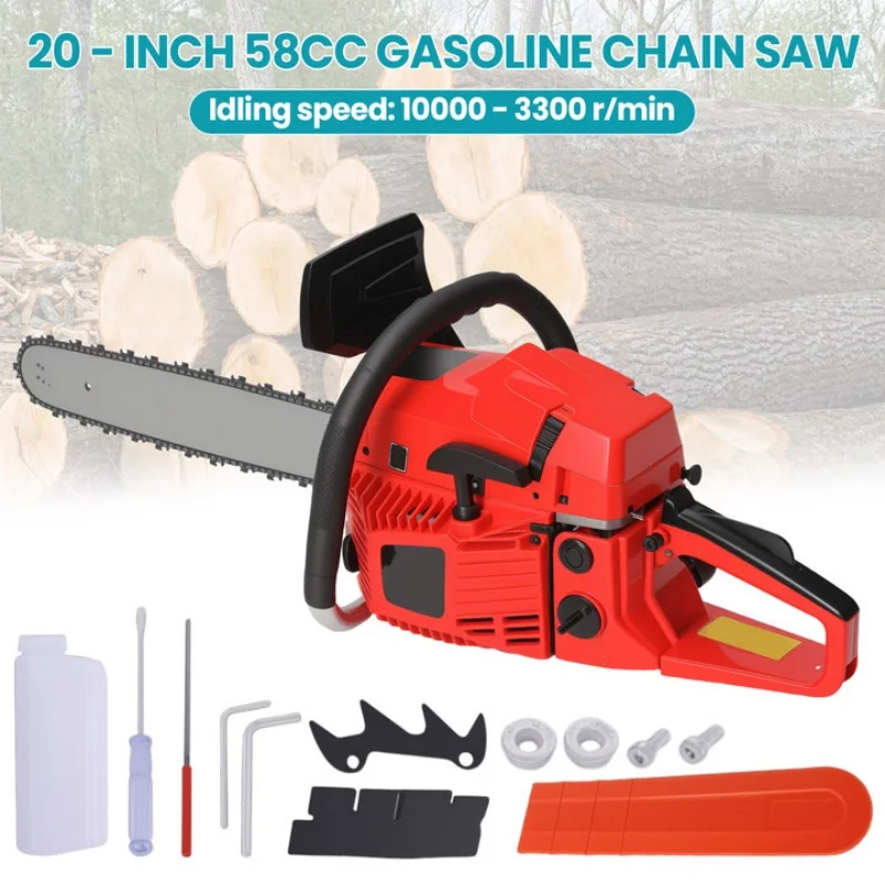 Tronçonneuse à essence 2400W, tronçonneuse à essence, 2 temps, 58cc, robuste, lame de 20 pouces, injection d'huile automatique