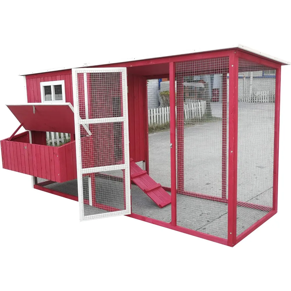 

87"Chicken Coop,for 4-8 Chickens,3 Nesting Box & Run,2 X Large Access Door,Water Proofing Treatment,Wood Chicken Coop