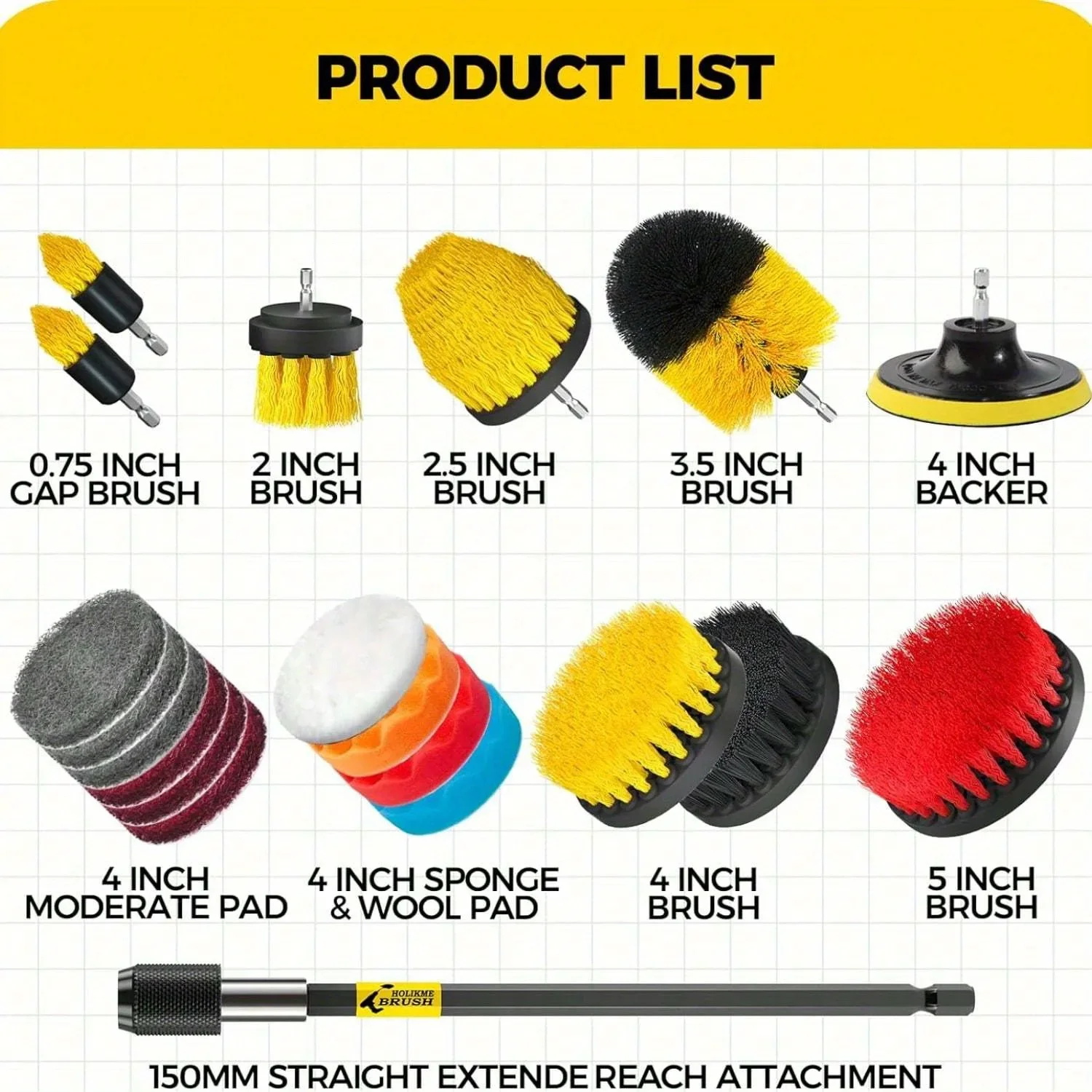 20 Pack Power Scrubber Brush Set with Extend Long Attachment, Drill Brush Attachments, Scrub Pads, Sponge, Buffing Pads, Car