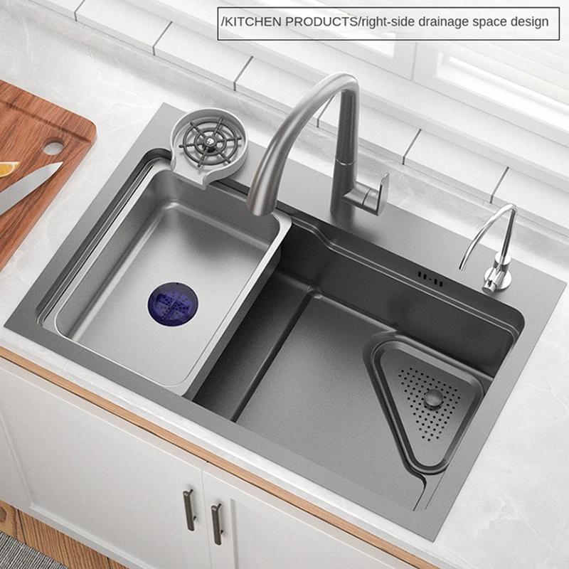 

304 Stainless Steel Kitchen Sink Large Single Slot Nano Grey Multifuctional Sink Cup Washer Kitchen Accessories