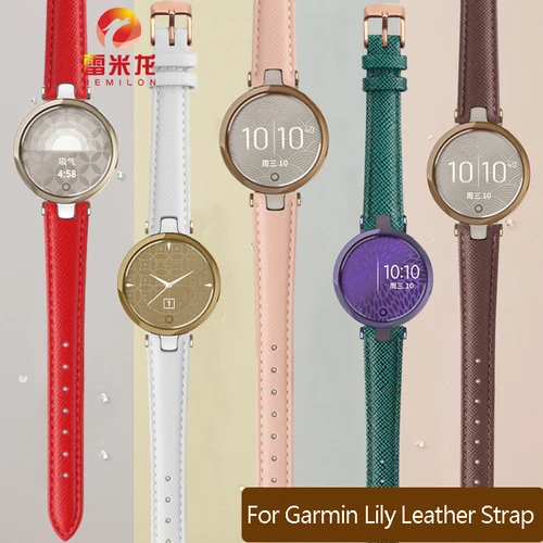 Imagen 2 del producto Para Garmin Lily pulsera deportiva inteligente correa de reloj para mujer moda a cuadros lagarto pulsera de cuero genuino correa 14*6mm rojo blanco