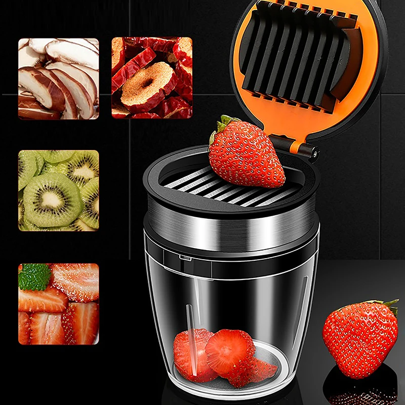 Neat Fruit Slices Maker Stainless Steel Strawberry Soft Fruit Slicer With Anti-slip Base 8 Blades Heavy Duty Cutter For Quick