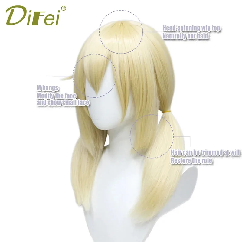 Peluca sintética juego Genshin Impact Spark Knight-Klee Cosplay dibujos animados pelo liso esponjoso doble cola de caballo peluca capucha