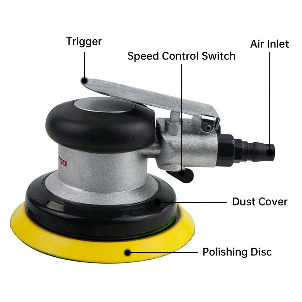 5 Inch Pneumatic Grinder Random Orbital Pneumatic Sander Circular Air Polished Grinder Vacuum Eccentric Polishing Machine Tools