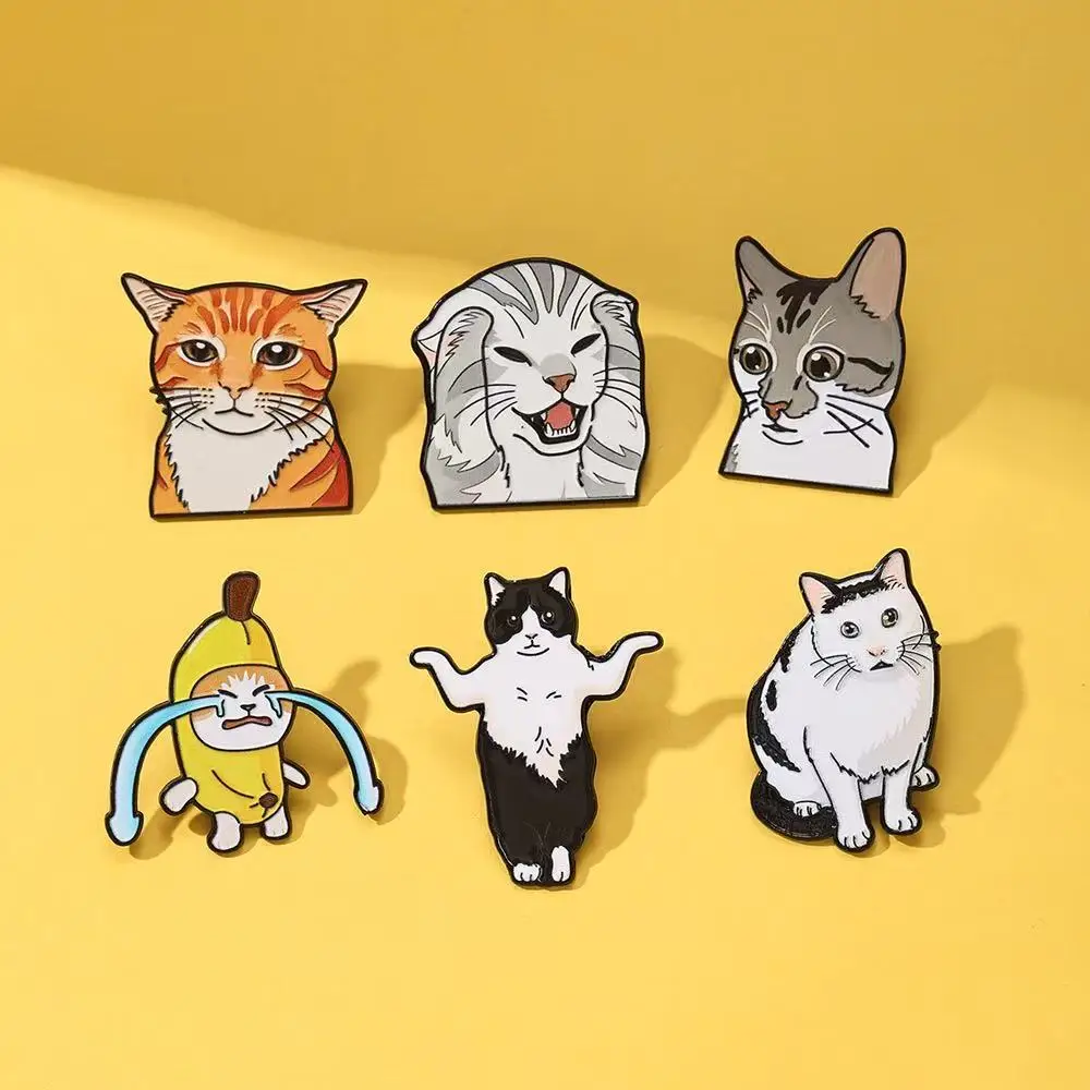 6 Pieces of Cat Expression Bag Brooch Funny Surprised Face Proud Cat Personality Clothes Backpack Accessories Daily Wear