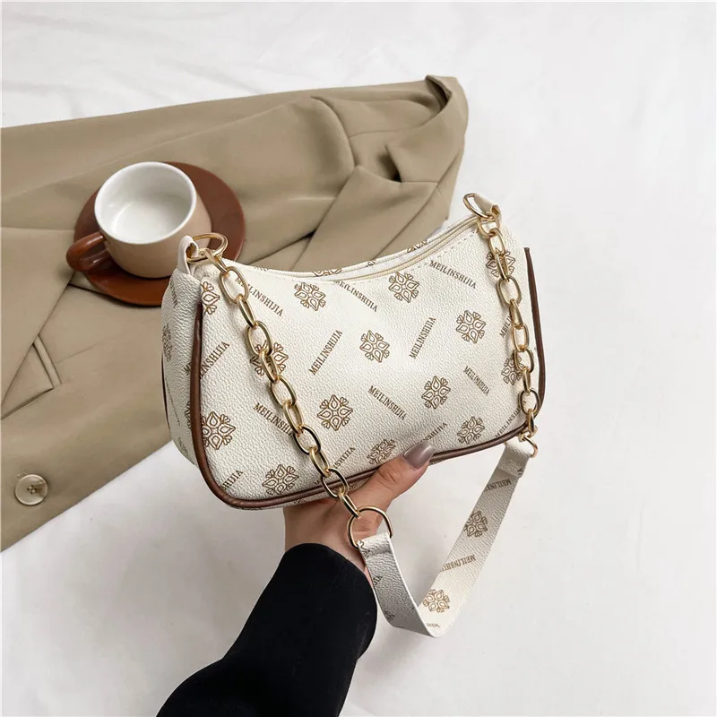 Western-style printed bag for women 2024 summer new European and American retro shoulder bag niche design underarm pillow bag